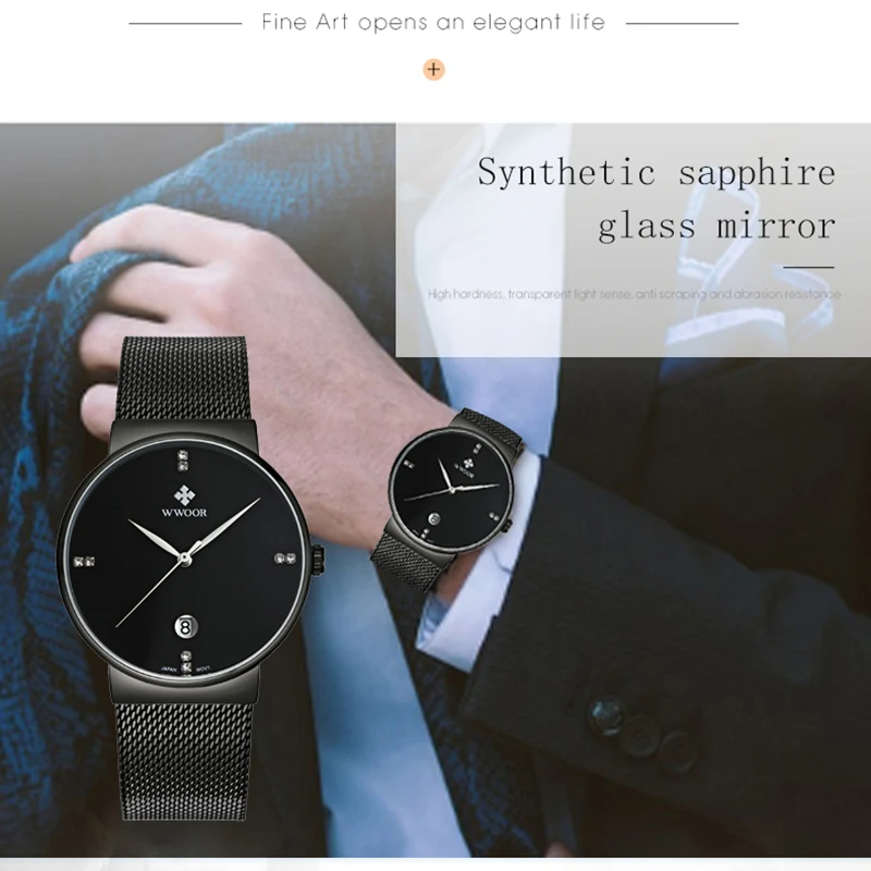 

WWOOR Men's Watch Fashion Stainless Steel Golden Watch Men Wristwatch Luxury Male Business Quartz Clock horloges mannen