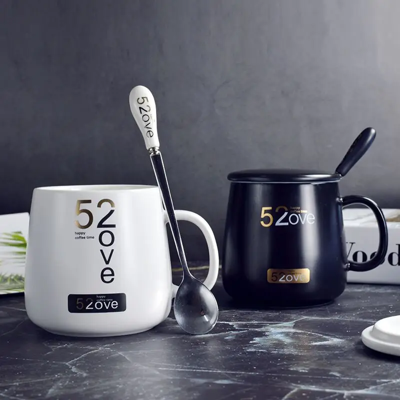 Креативная керамическая кружка с крышкой ложка Пара моделей для чашек мужская