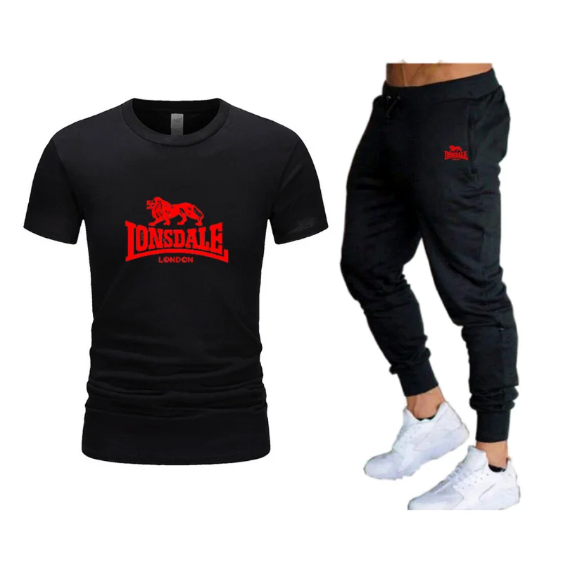 

Summer T-Shirt 2021LONSDALE Short-Sleeved Men's Suit Outdoor Sports Pure Casual Hip-Hop Short-Sleeved + Trousers Two-Piece Suit