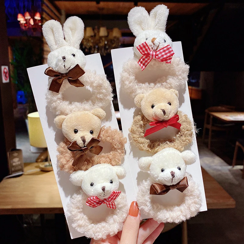 

1PC Soft Plush Hair Ring Simple All-match Bear High Elastic Hair Band Super Cartoon Cute Bear Rabbit Ball Scrunchies Headdress