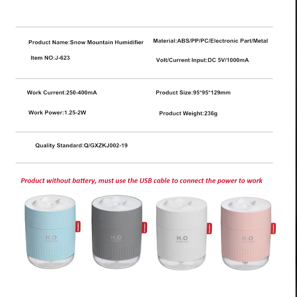 

Portable Ultrasonic Humidifier 500ML Snow Mountain H2O USB Aroma Air Diffuser With Romantic Night Lamp Humidificador Difusor