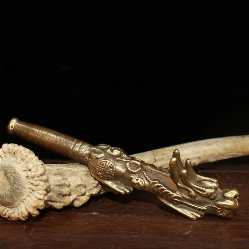 

4.72" Collection Chinese Pure Copper Hand-Made Dragon Smoking Tool Tobacco Pipe
