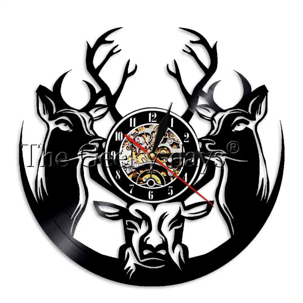 9 Forest Deer Wall Decor Retro Vinyl Record Wall Clock Antler King Moose With Pine Tree Hunting Hunters Wall Clock Gift Idea - Color: 9