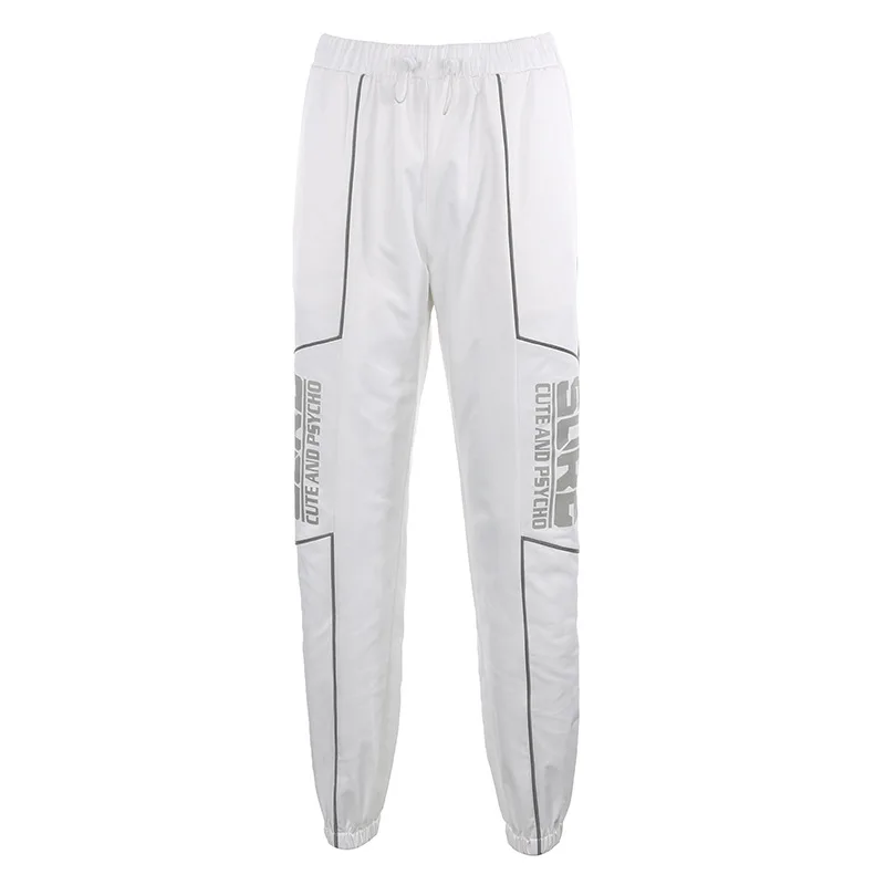 

Women Pants New High Waist Sweatpants Women Slim Reflective Printed Letter Casual Beam Feet Cargo Pants Women