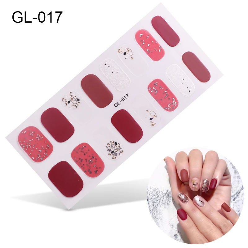 GL-017 Lamemoria, 16 типсов, для дизайна ногтей, полное покрытие, самоклеющиеся наклейки, Переводные обертывания, водонепроницаемые сверкающие наклейки для ногтей, наклейки для маникюра - Цвет: GL-017
