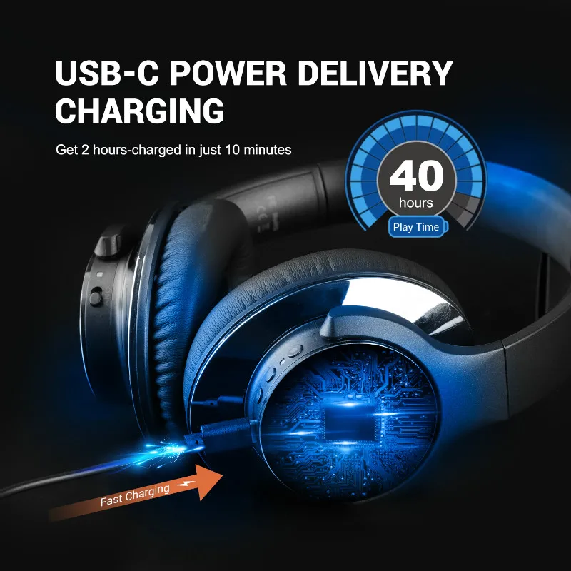 Oneodio A10 ANC Bluetooth 5,0, наушники, 40 h, беспроводная гарнитура для телефона, Накладные наушники, активные наушники с шумоподавлением, быстрая зарядка