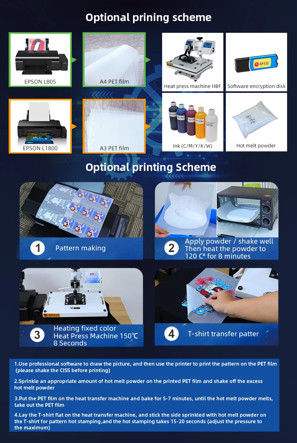 Colorsun L805 DTF printer A4 PET film t shirt kit Heat Printing machine for hoodies Jeans shoes | Компьютеры и офис