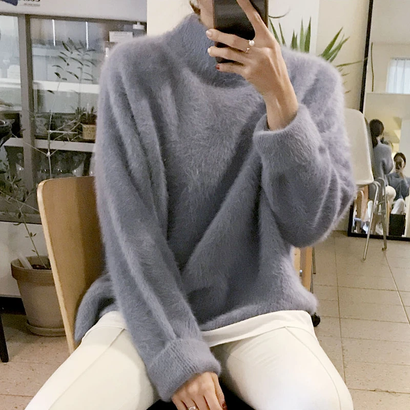 Женский плюшевый свитер Hirsionsan мохеровый кашемировый мягкий однотонный пуловер с