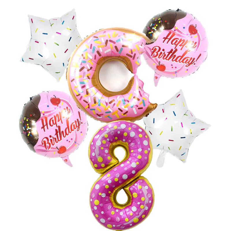 

6 Pcs/Set Doughnut Digital Balloon Decor 32 inch Number Aluminum film Balloon Wedding Birthday Party Decoration Balloon Supplies