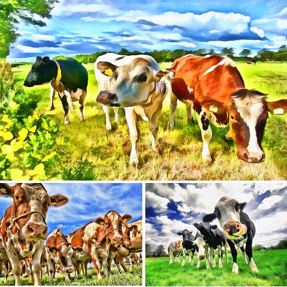 

Алмазная живопись 5D «сделай сам», полноразмерная/круглая вышивка с изображением коровы, животное, мозаика, настенные Стикеры, украшение для...