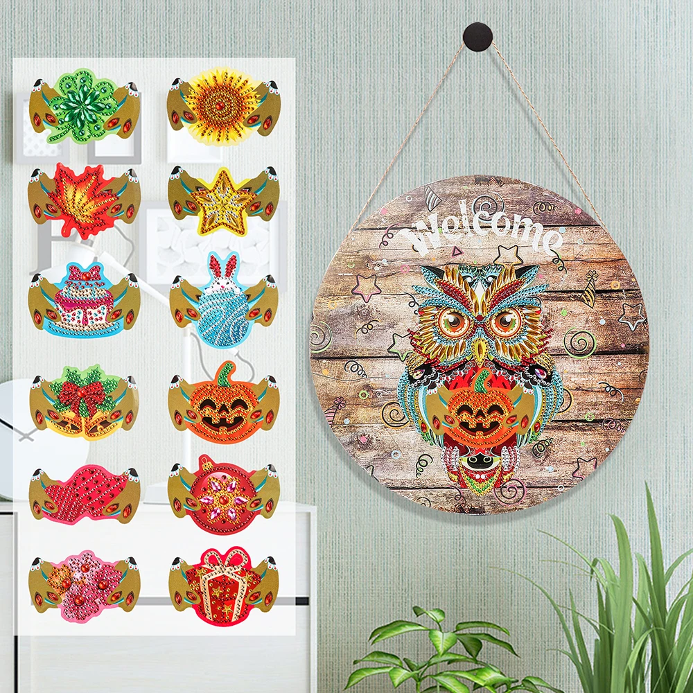 

DIY Diamond Painting Tin Wall Painting 12 pcs Set Soft Magnetic Sticker Christmas Halloween Owl Embroidery Home Decoration Gift