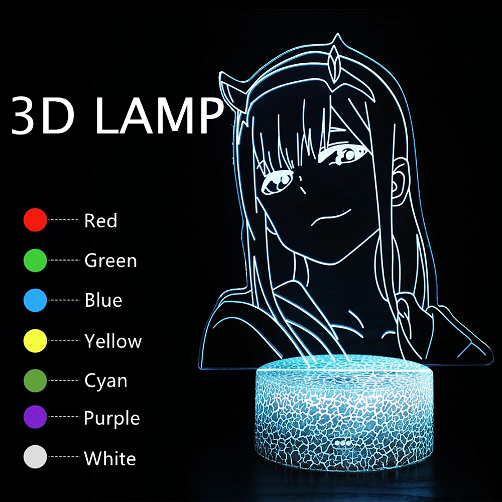 Аниме Zero Two 3d лампа для девочек Манга подарок ночник детской комнаты Прикроватная
