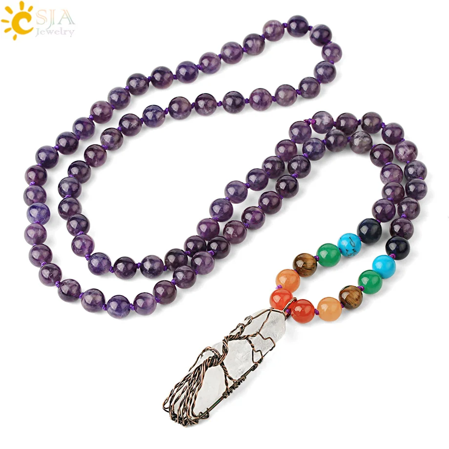 Женское длинное ожерелье с камнем CSJA асимметричная цепочка из медной проволоки