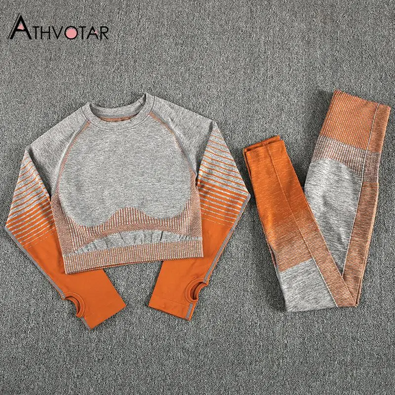 Бесшовный уличный комплект из двух предметов женский короткий топ с длинным