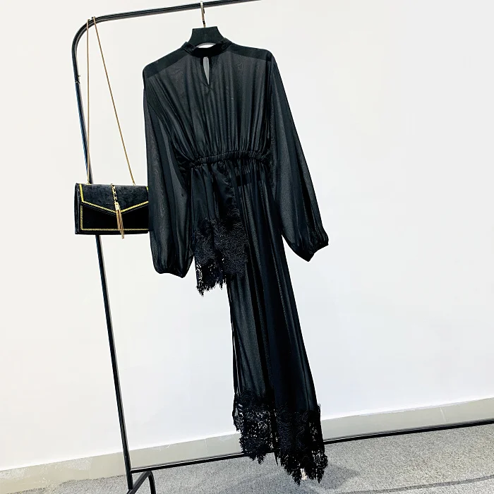 Женская шифоновая кружевная блузка белая Асимметричная с эластичным поясом