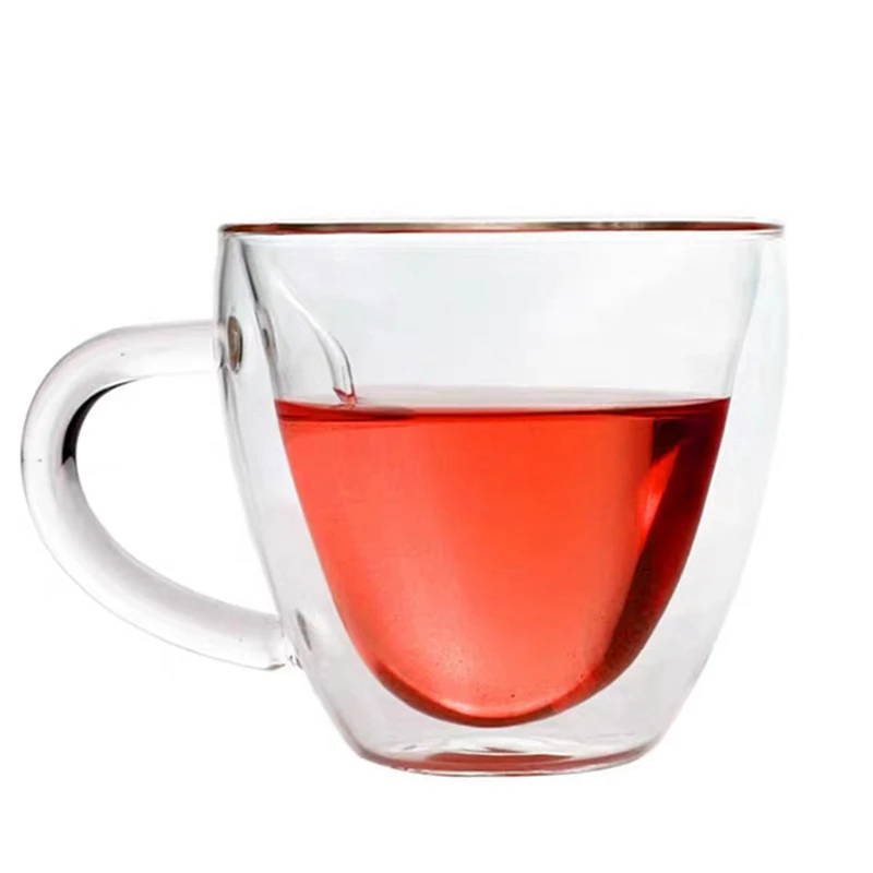 

180/240ml Drinking Glass Tea Cup Double Wall Layer Heat-resisting Creative Heart-shaped Double Glass Juice Mug Milk Coffee Cup