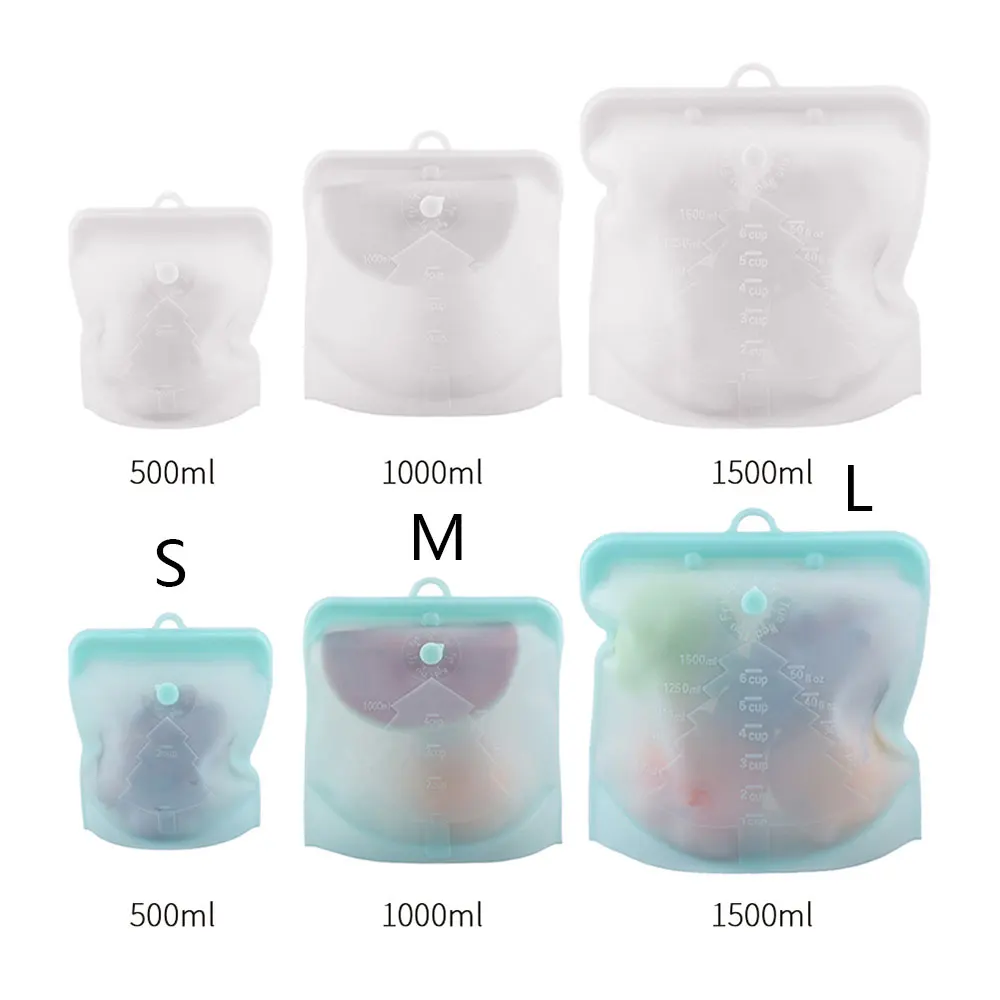 

1PC Silicone Food Bag Zero Waste Ziplock Reusable Snack Bag Vegetable Fruits Sandwich Bag Leaking -Proof Kitchen Food Container
