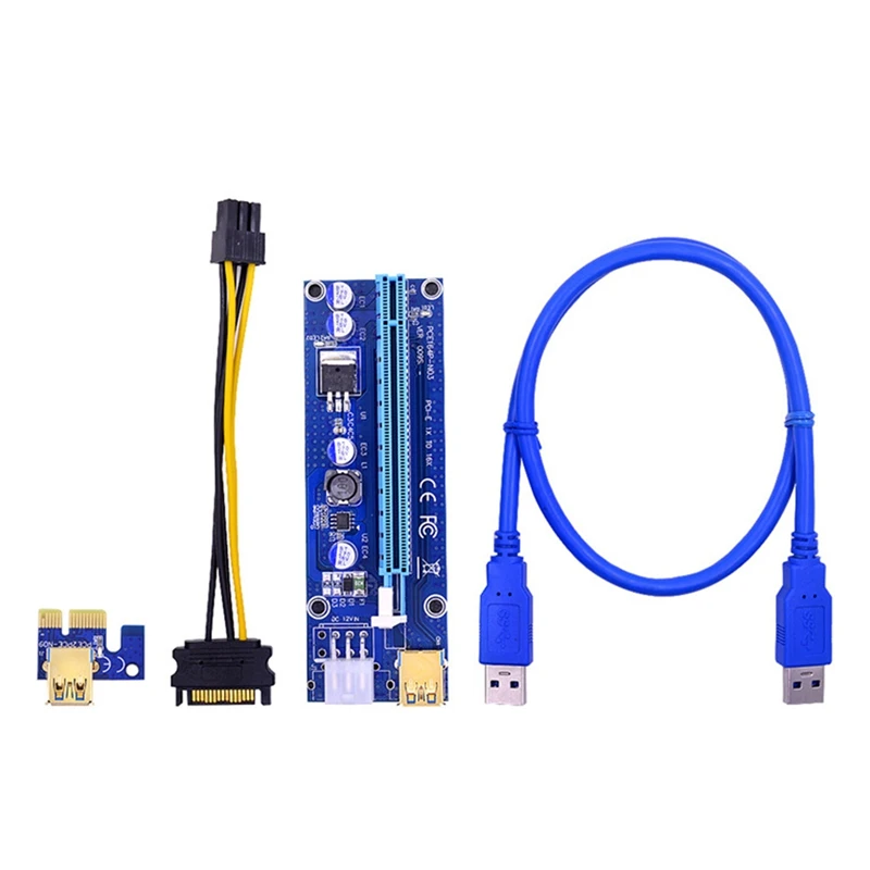 

10 Pcs VER009S PCI Express PCIE PCI-E Riser Card VER009S 6Pin to SATA 1X 16X USB3.0 Adapter LED with SATA Power Cable