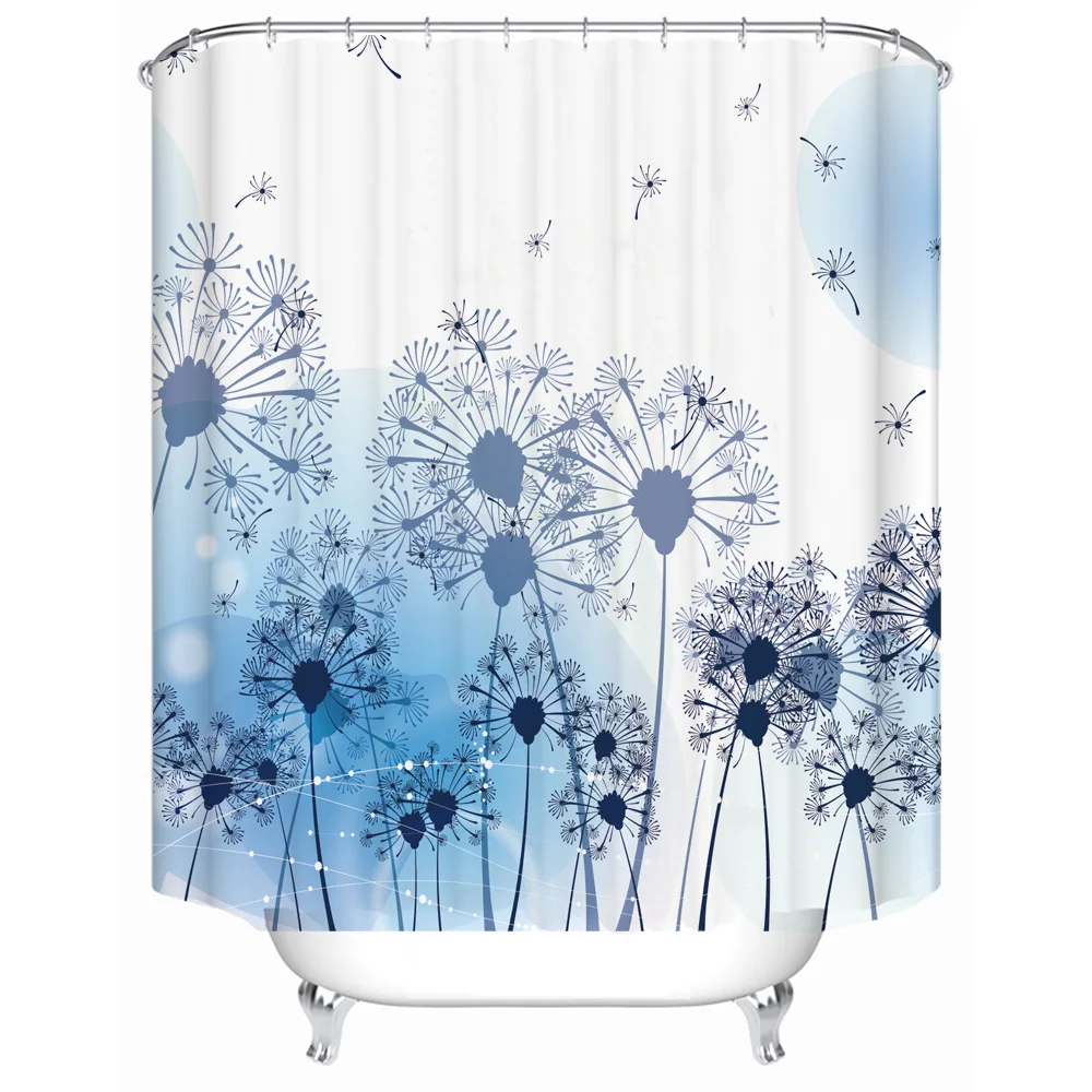 Простая Скандинавская голубая душевая занавеска из полиэстера с принтом