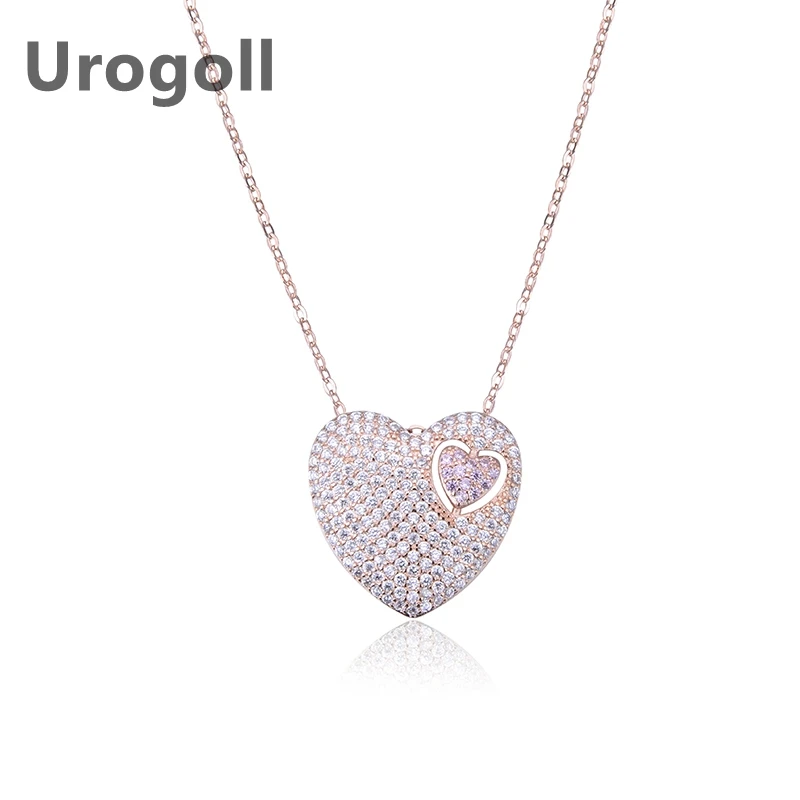 

Fashion Women 925 Sterling Silver Necklace Heart Shape Zircon Pendant Necklaces Love Chain Necklace Jewelry Accessory Girl Gift