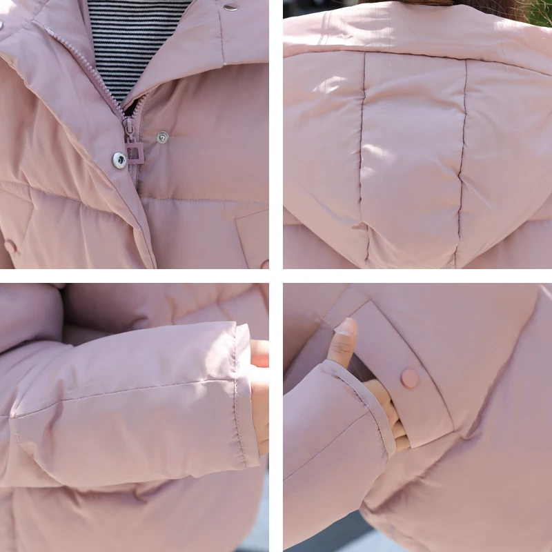

2020 Breasted Buttons Winter Jacket Women Hooded Stand Collar Cotton Padded Loose Thick Short Coat Casual Solid Overcoat