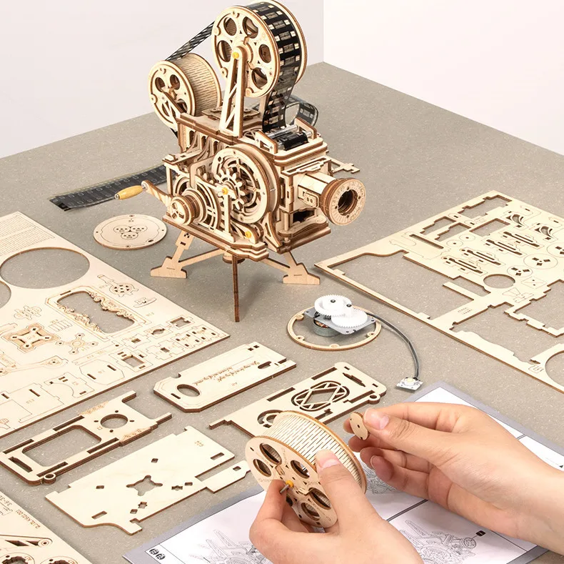 3D DIY деревянный Заводной механизм привод локомотив головоломка модель