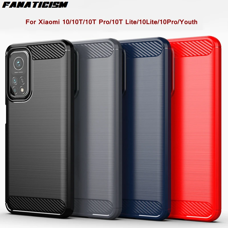 

500pcs Carbon Fiber Texture Brushed Cases For Xiaomi 10 10T Pro 10T Lite 10Lite 10Pro Youth Armor Rugged Soft TPU Phone Cover