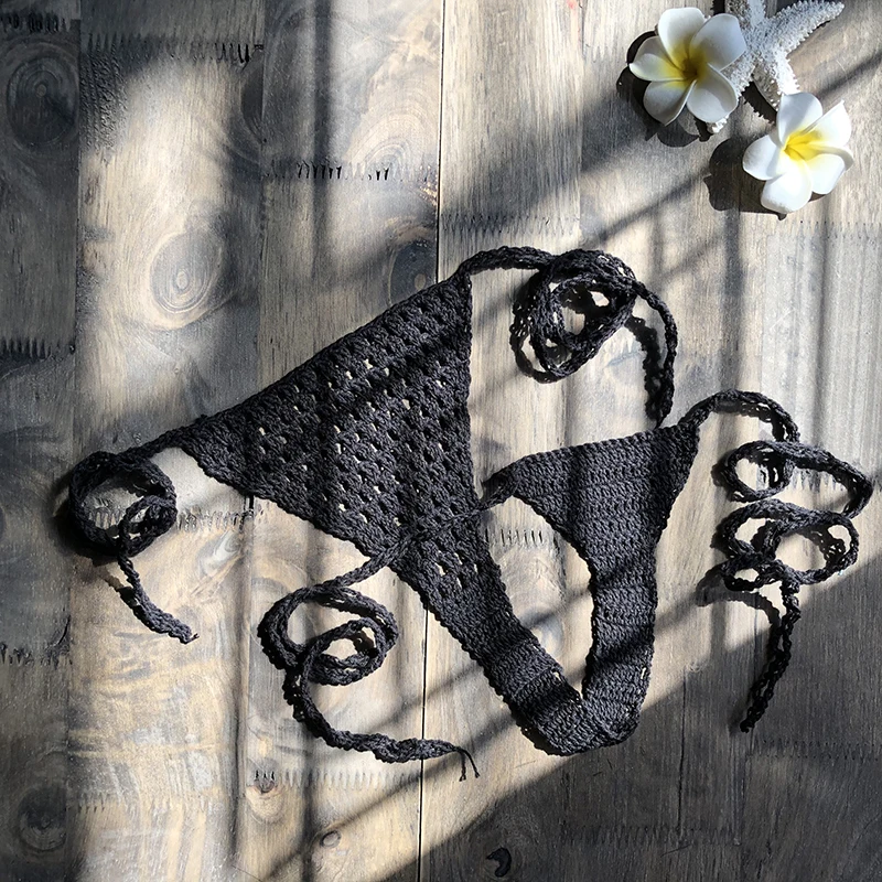 Сексуальный вязаный купальник-бикини мини бикини трусики купальный костюм микро