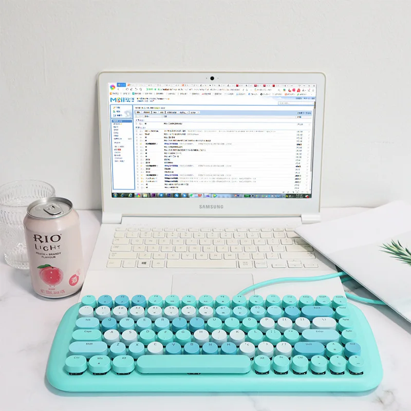 

Cute Mechanical Keyboard Wired Punk Round Keycaps Blue Switch PC Gamer Keyboards With Backlight For PC Laptop Notebook Mac