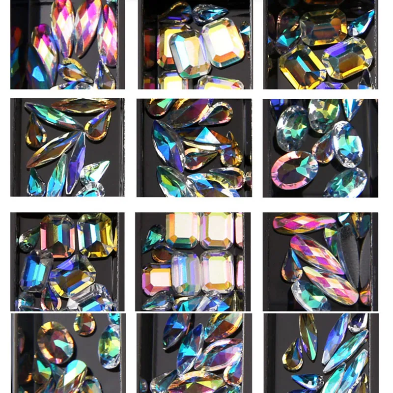 Набор для декора ногтей набор из 12 страз 3D Алмазные камни AB с блестками и стразами
