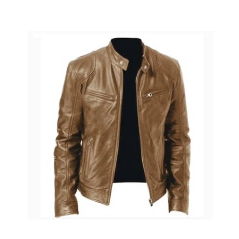 

UK men slim fit pu leather waterproof warm black studded leather jacket 2021 winter fashion motorcycle leather oversized jacket