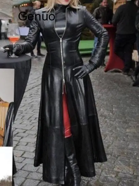 Пальто женское из искусственной кожи длинное Осеннее ретро | Женская одежда