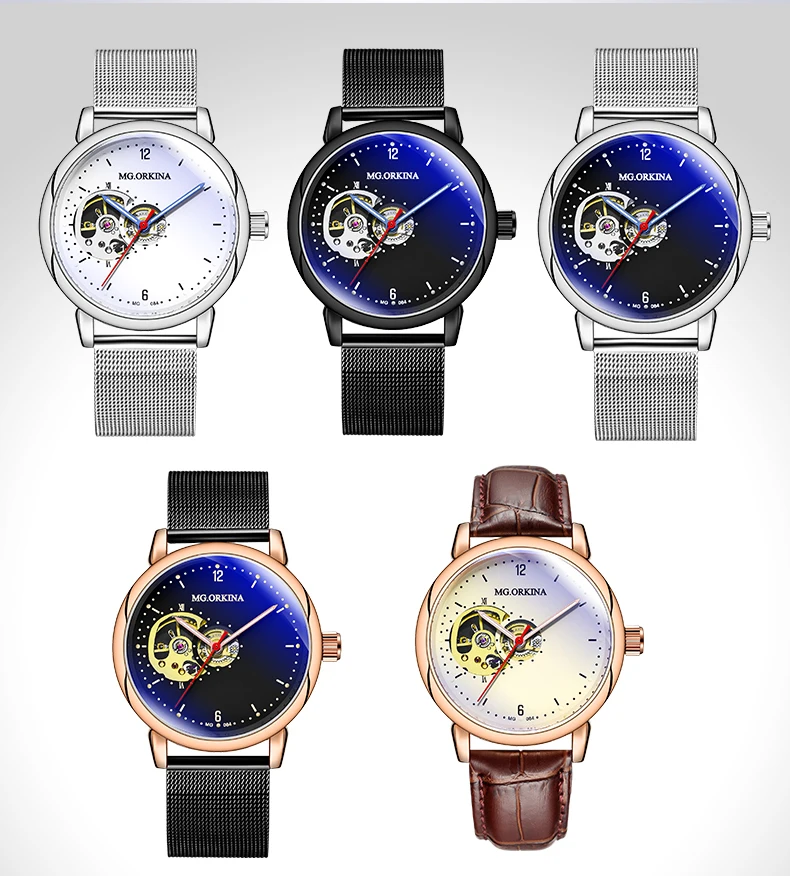 Reloj Hombre автоматические часы мужские s модные спортивные из нержавеющей стали сетки Группа скелет механические наручные часы для мужчин