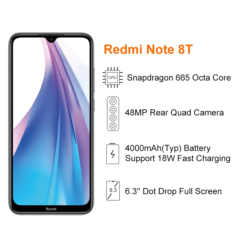 Глобальная версия Xiaomi Redmi Note 8T 4 Гб ОЗУ 64 ПЗУ NFC мобильный телефон быстрая зарядка 18