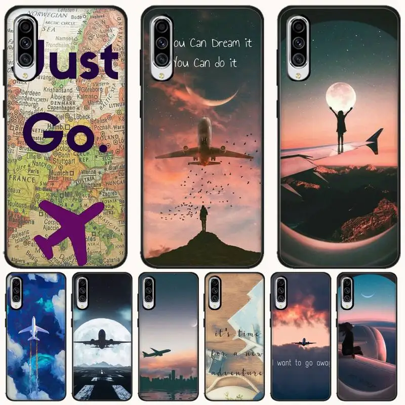 Чехол для телефона HaNismt Airplane fly travel cloud черный мягкий чехол Samsung A10 20 30 40 50 70 10S 20S 2