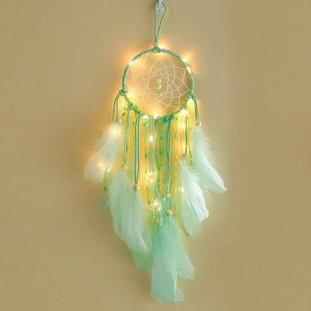 

LED Dreamcatcher Feathers Wind Chimes Vintage Dromenvanger Car Creative Gift Handmade Decoration Wall Home Crafts Hanging