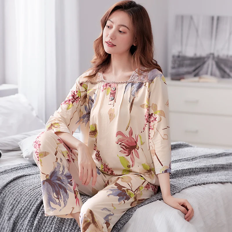 Новые летние пижамы женские пижамные комплекты из модала пижама с цветочным