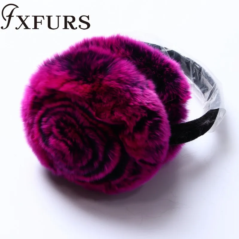 FXFURS зимние наушники с натуральным кроличьим мехом теплые милыми розовыми ушками