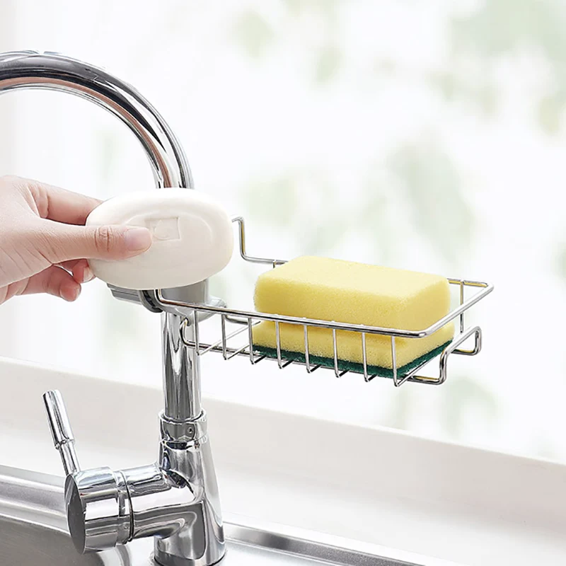 Adjustable Faucet Drainage Shelf Stainless Steel Kitchen Sundries Storage Rack For Bathroom Soap Rag And Sponge Organize Holder |