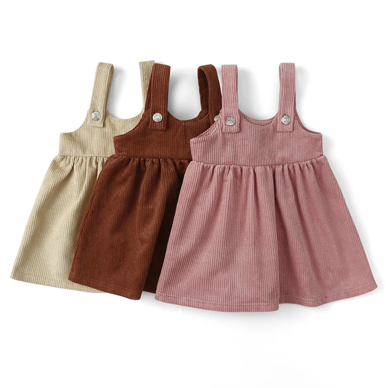 

Baby Girl Dress Cute Solid Knee-Length Corduroy Suspender Skirt Boutique Overall Customized Plus Sizes Wholesale A1-BDQ-2012001