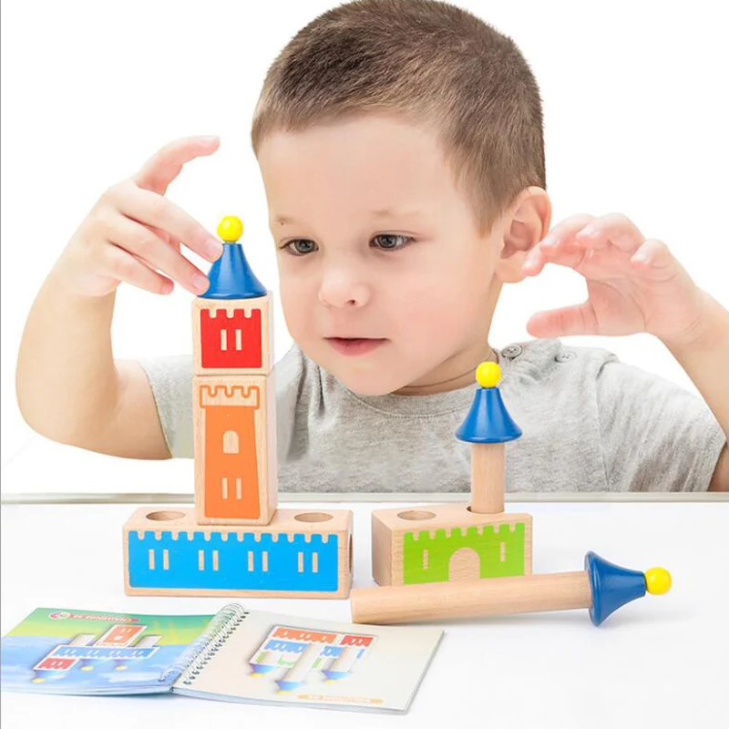 

Wooden Castle Building Blocks Toys Montessori Stacking Toys For Children Construction Building Toys Set