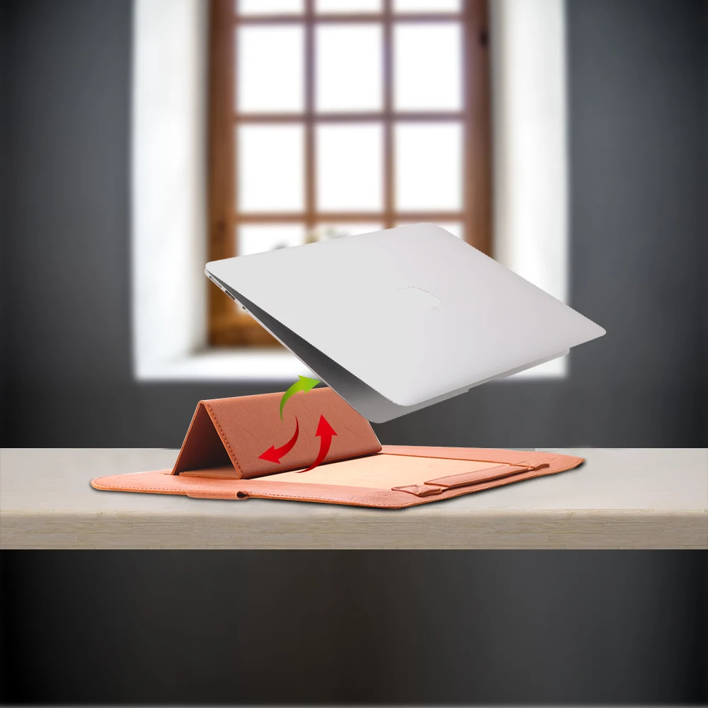 Сумка для ноутбука из искусственной кожи, водонепроницаемый чехол для Macbook Air Pro 13 15, Портативная сумка для ноутбука с опорой