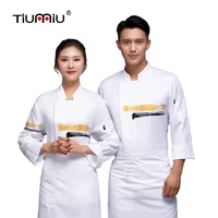 new long sleeves chef coat kitchen restaurant uniform shirt fashion chef jacket apron hat cook shirt catering baking overalls
