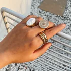 Кольцо женское AOMU, 3 шт.компл., золотистое металлическое, в этническом ретро-стиле, с геометрическим узором, большие ювелирные украшения для вечеринок, 2020