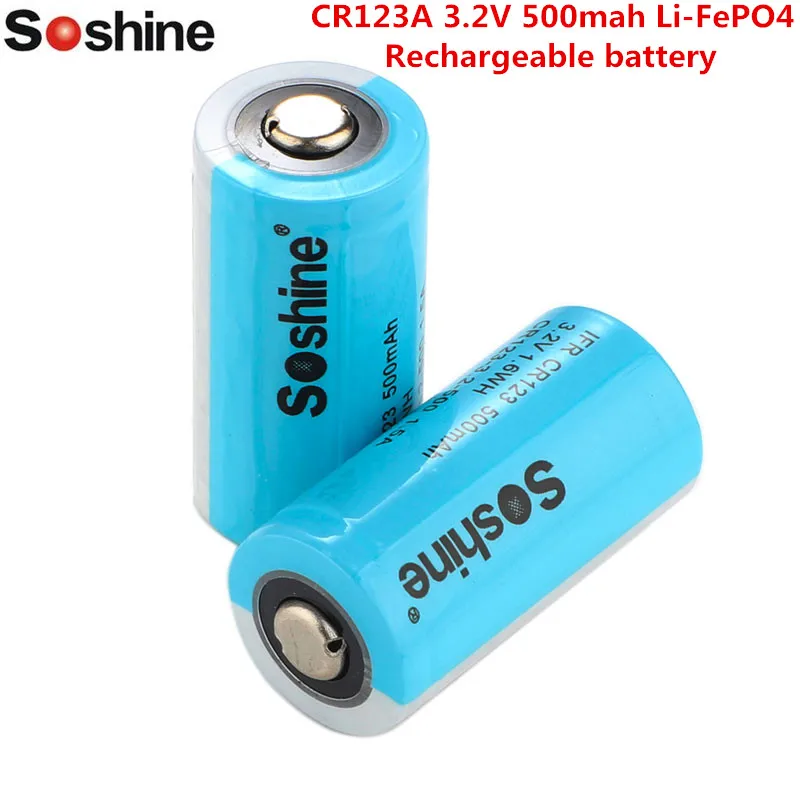 Soshine CR123A 16340 3 2 V 500mah CR123 LiFePO перезаряжаемая батарея для Светодиодный ных фонариков