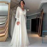 muslim wedding dresses a line v neck long sleeves chiffon lace beach dubai arabic wedding gown bridal dress vestido de noiva