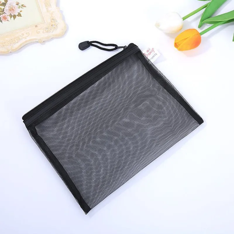 Черная прозрачная косметичка в сетку Женская дорожная на молнии для туалетных