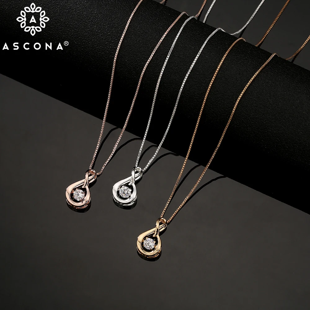 

Ascona 2021 New Fashion Gold Rose Gold Silver Color Shining Zircon Water Drop Pendant Necklace For Women Girlfriend Jewelry Gift