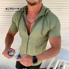 Мужская летняя футболка с капюшоном, повседневная Однотонная футболка с коротким рукавом, модная спортивная футболка, Мужская облегающая футболка