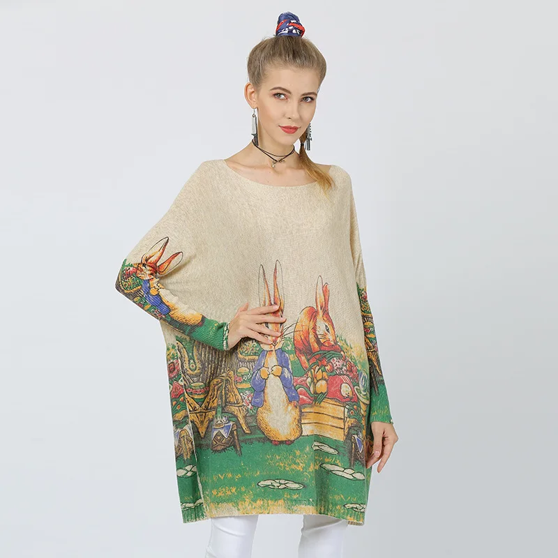 Женский вязаный свитер XIKOI Повседневный пуловер большого размера с принтом